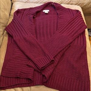 fresh Open-Front Rib & Textured Knit Cardigan in Wine